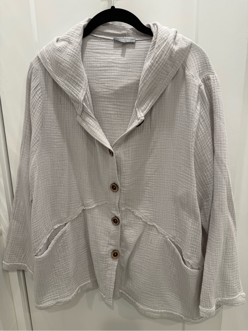 Habitat Light Grayish Ivory Hooded Button-Front Utility Jacket